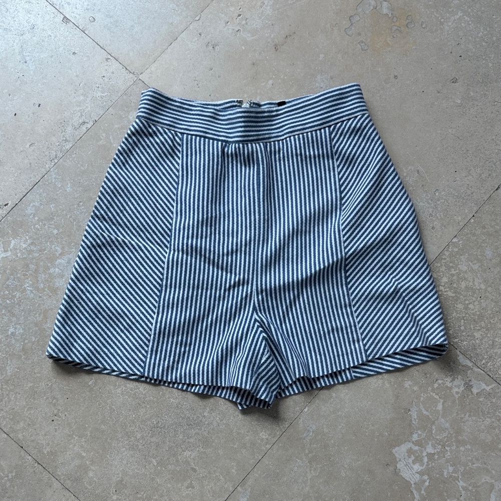 BCBGMaxAzria Blue and White Striped High-Waist Shorts